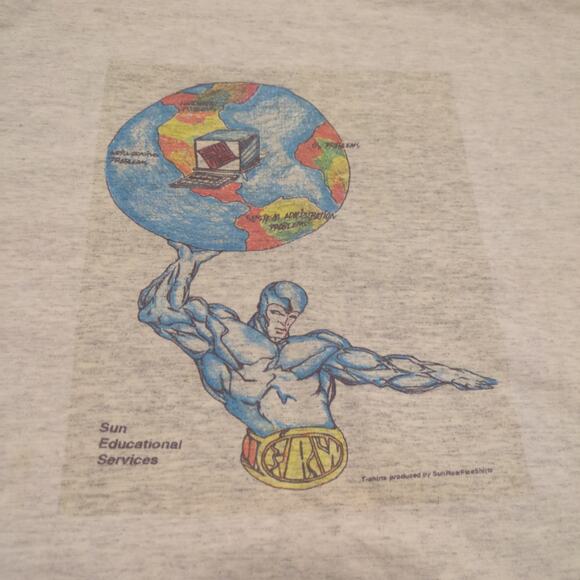 VTG World Gym Cyber Tech Adult XL Shirt Superhero Earth Muscle Single Stitch 90s - Picture 2 of 10